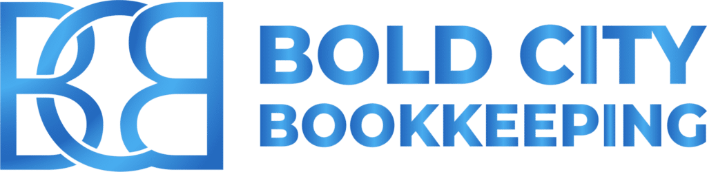Logo for Bold City Bookkeeping featuring stylized, overlapping letters BCB in blue on the left and the business name in bold blue text on the right.